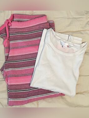 Victoria Secret Pink Striped Lounge Set with White Tee